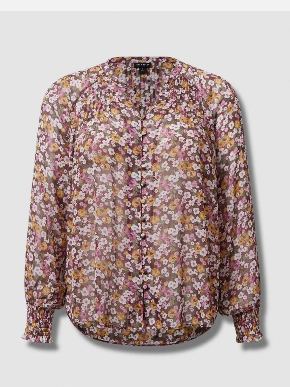NWT Torrid Crinkle Chiffon Floral Blouson Sleeve Blouse 3X 22-24